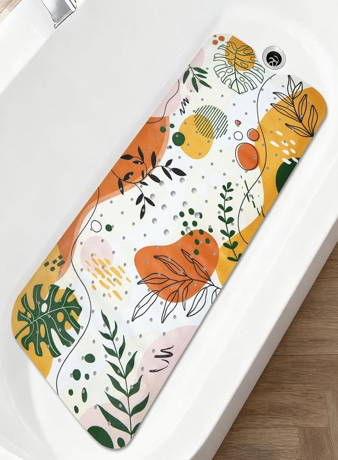 Homantic Bathtub Mat Non Slip 40x16In Extra Long Boho Bath Mat for Tub Decorative Bath Tub Mat with Drain Holes Suction Cups Palm Monstera Tropical Bathroom Decor Boho Shower Mats for Inside Shower Orange - Image 1