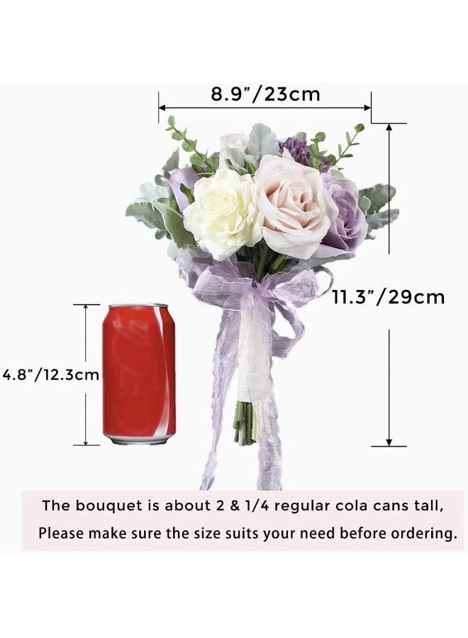 Rinlong 9" Wedding Bouquet for Bride Bridal Bridesmaid Artificial Flowers Pastel Purple Silk Tossing Wedding Prom Bouquet - Image 5