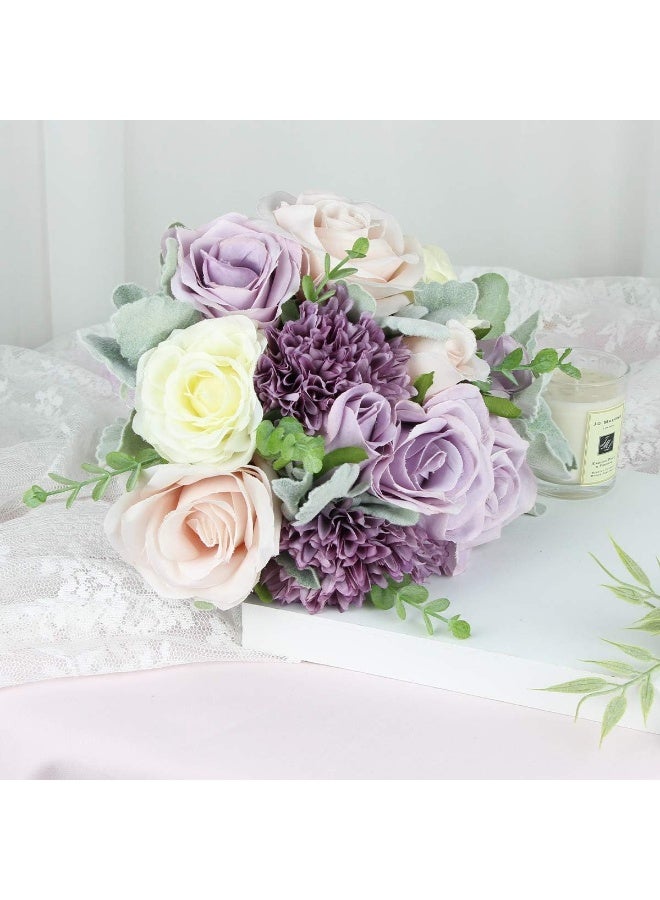 Rinlong 9" Wedding Bouquet for Bride Bridal Bridesmaid Artificial Flowers Pastel Purple Silk Tossing Wedding Prom Bouquet - Image 4