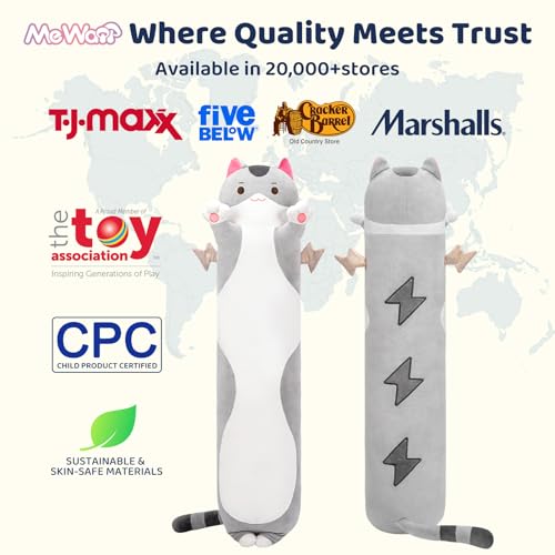Mewaii Long Cat Plush 5 Sizes, 120% Extra Filling Giant Plushness Kids Body Pillow, Kawaii Cute Grey Cat Stuffed Animals Plushies, Big Long Body Pillow Cat Plush Gift for Girls 53” - Image 2