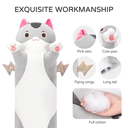 Mewaii Long Cat Plush 5 Sizes, 120% Extra Filling Giant Plushness Kids Body Pillow, Kawaii Cute Grey Cat Stuffed Animals Plushies, Big Long Body Pillow Cat Plush Gift for Girls 53” - Image 4