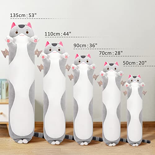 Mewaii Long Cat Plush 5 Sizes, 120% Extra Filling Giant Plushness Kids Body Pillow, Kawaii Cute Grey Cat Stuffed Animals Plushies, Big Long Body Pillow Cat Plush Gift for Girls 53” - Image 5