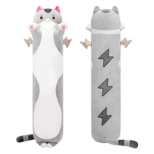 Mewaii Long Cat Plush 5 Sizes, 120% Extra Filling Giant Plushness Kids Body Pillow, Kawaii Cute Grey Cat Stuffed Animals Plushies, Big Long Body Pillow Cat Plush Gift for Girls 53” - Image 3