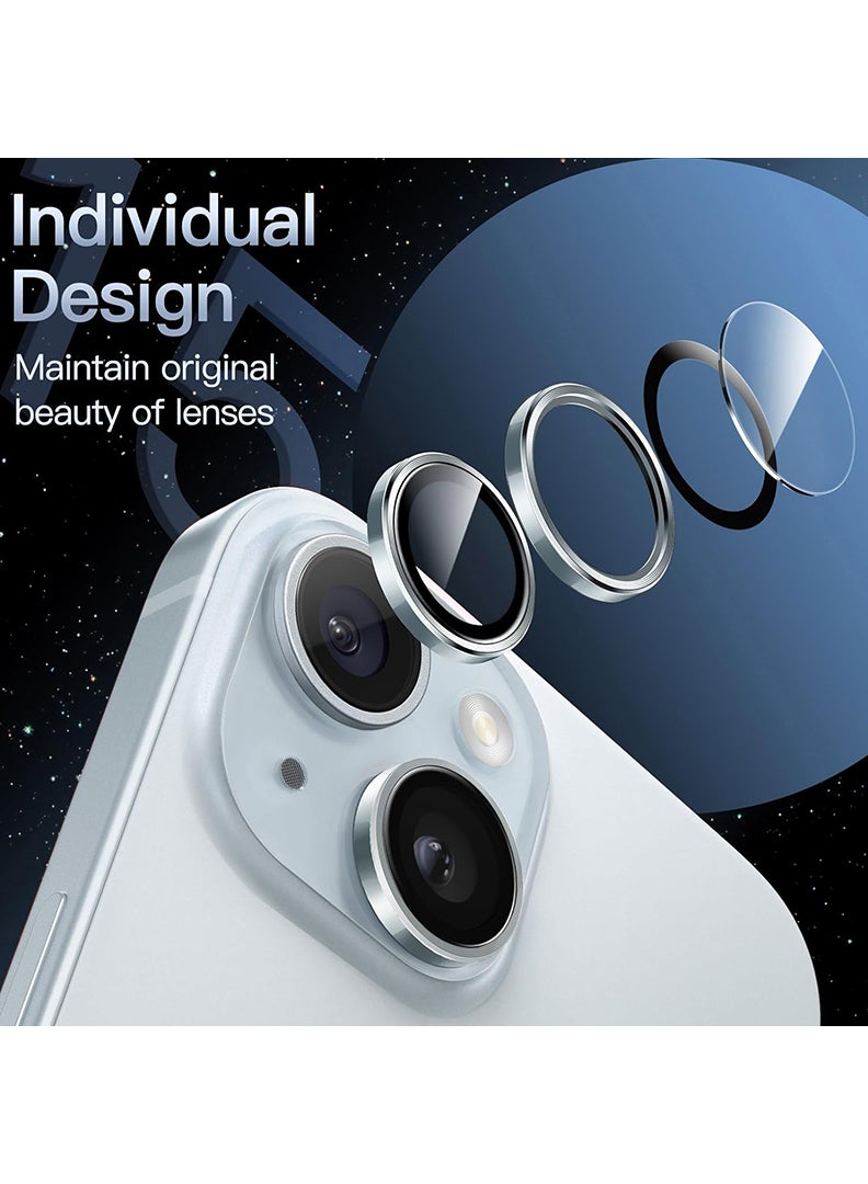 Theodor iPhone 13/ 13 Mini 2 Pcs Camera Lens Protector With 9H Tempered HD Glass Camera Cover Anti Scratch Aluminum Alloy Camera Ring, Blue - Image 2