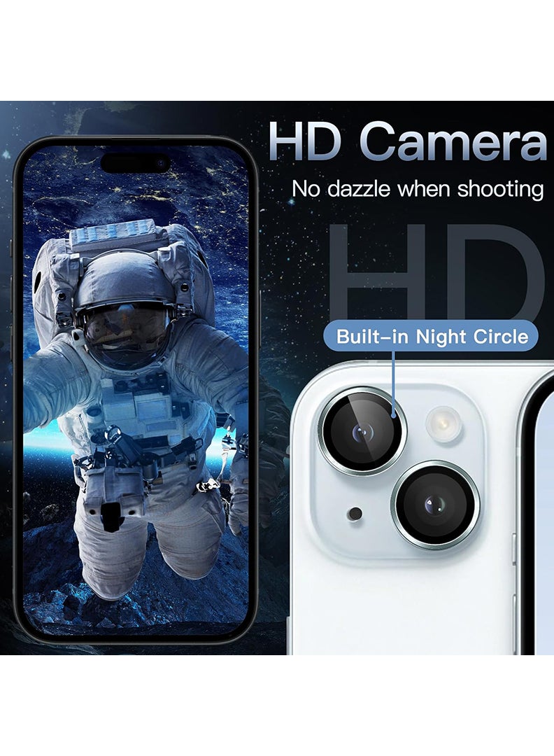 Theodor iPhone 13/ 13 Mini 2 Pcs Camera Lens Protector With 9H Tempered HD Glass Camera Cover Anti Scratch Aluminum Alloy Camera Ring, Blue - Image 4
