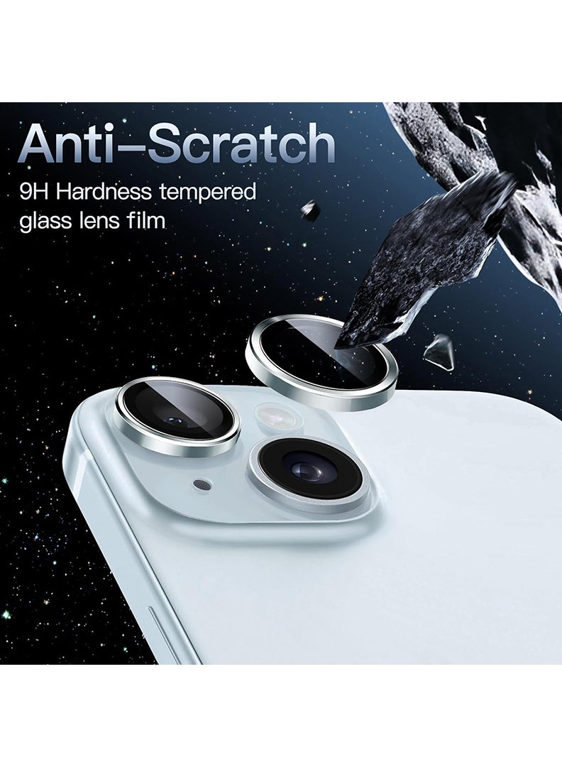Theodor iPhone 13/ 13 Mini 2 Pcs Camera Lens Protector With 9H Tempered HD Glass Camera Cover Anti Scratch Aluminum Alloy Camera Ring, Blue - Image 3