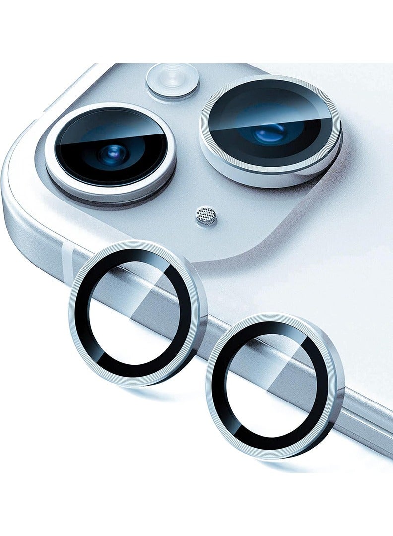 Theodor iPhone 13/ 13 Mini 2 Pcs Camera Lens Protector With 9H Tempered HD Glass Camera Cover Anti Scratch Aluminum Alloy Camera Ring, Blue - Image 1