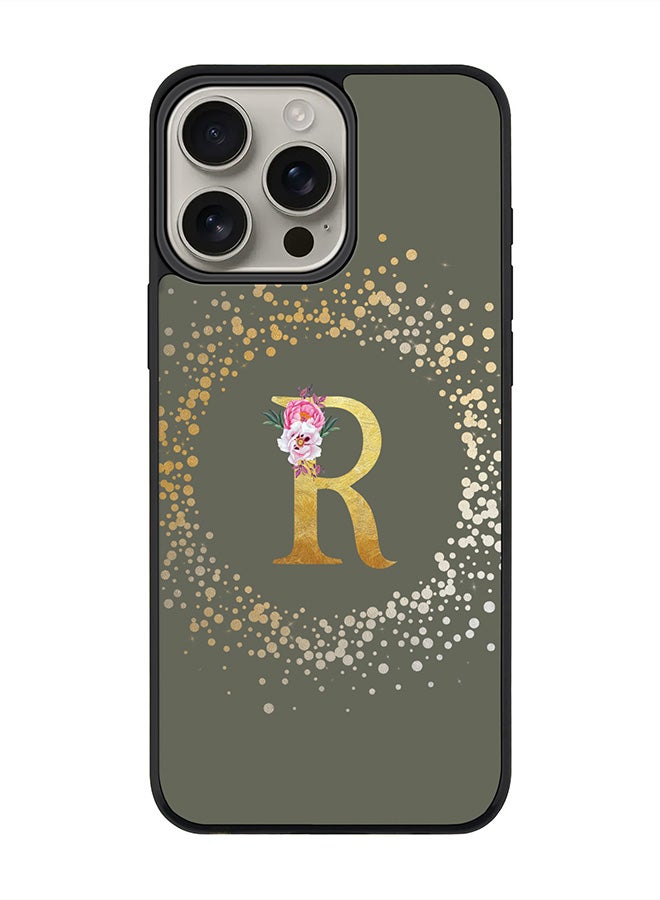 Stylizedd For iPhone 16 Pro Max Case [Compatible with MagSafe] Slim Magnetic cover Phone Case iPhone 16 Pro Max -Custom Monogram Floral - R (Olive Green ) - Image 1