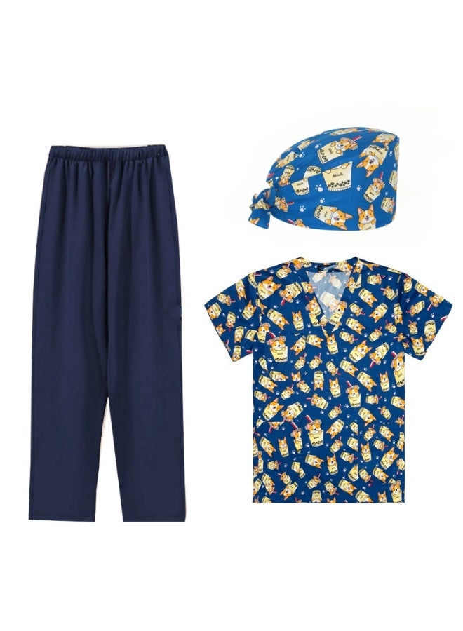 Loquat Womens Medical Scrubs Set Medical Uniform Set Blue Dog - Image 1