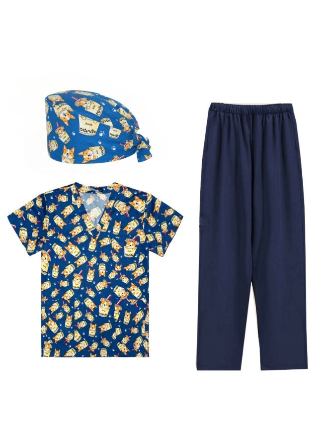 Loquat Womens Medical Scrubs Set Medical Uniform Set Blue Dog - Image 2
