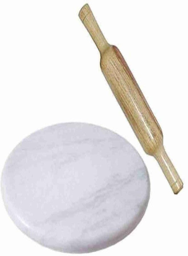 Marble Chakla Roti Rolling Board with Rolling Pin, 30 x 30 cm, Traditional Indian Kitchen Tool, White