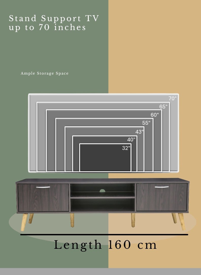 AFT Slim Minimalist Design TV Cabinet / Table / stand with Two Doors and Sturdy Wooden Legs, Perfect for Modern Living Rooms and Entertainment Spaces, Ideal for Home Theaters and Media Rooms, Offering Stylish Storage Solutions for TVs Up to 70 Inches. Rustic Farmhouse TV Cabinet with Two Doors and Beautifully Crafted Wooden Legs, Perfect for Adding Charm to Any Home Décor.  (Dark Brown Wangi) Arfan - Image 4