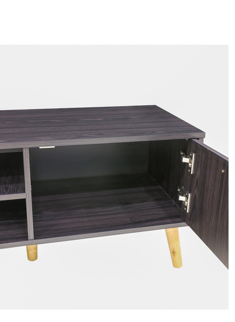 AFT - Slim Minimalist Design TV Cabinet / Table / stand with Two Doors and Sturdy Wooden Legs, Perfect for Modern Living Rooms and Entertainment Spaces, Ideal for Home Theaters and Media Rooms, Offering Stylish Storage Solutions for TVs Up to 70 Inches. Rustic Farmhouse TV Cabinet with Two Doors and Beautifully Crafted Wooden Legs, Perfect for Adding Charm to Any Home Décor.  (Dark Brown Wangi) Arfan - Image 1