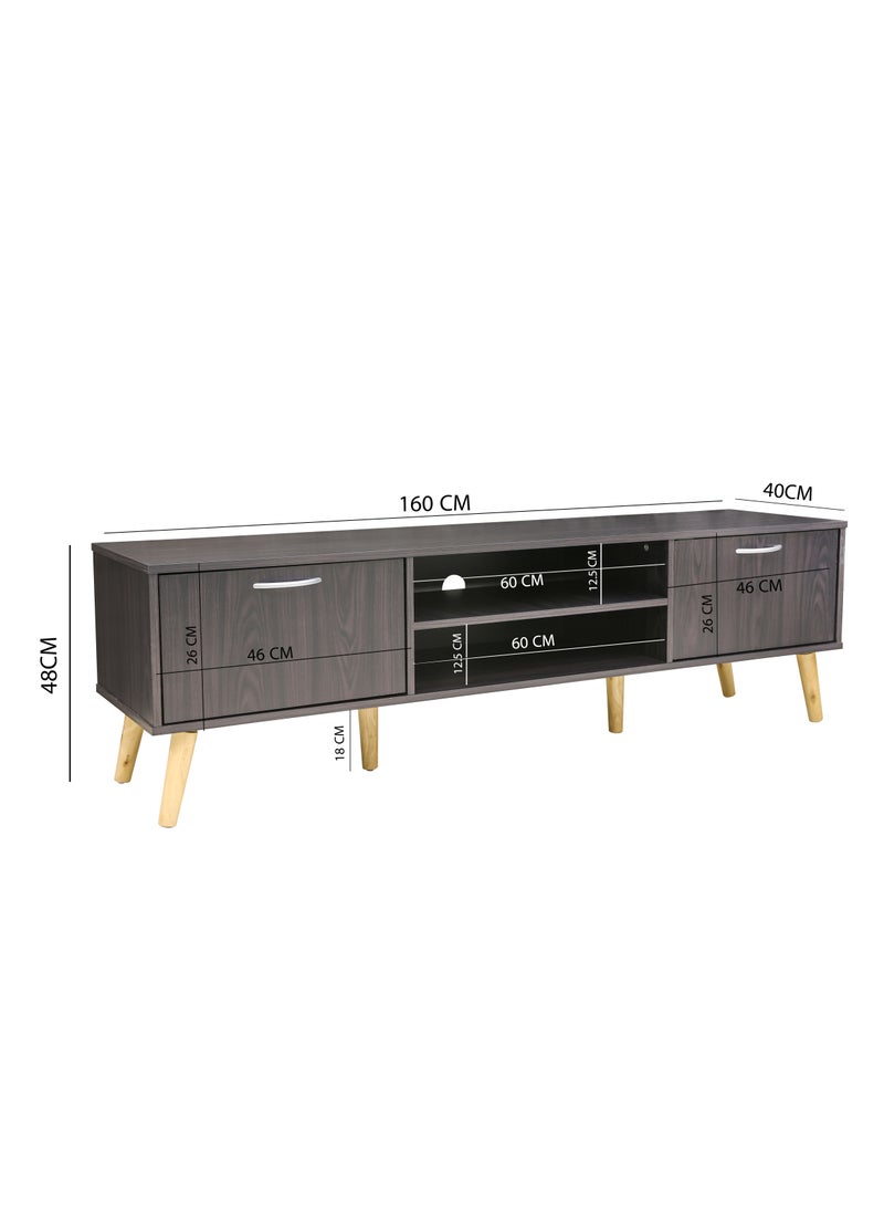 AFT - Slim Minimalist Design TV Cabinet / Table / stand with Two Doors and Sturdy Wooden Legs, Perfect for Modern Living Rooms and Entertainment Spaces, Ideal for Home Theaters and Media Rooms, Offering Stylish Storage Solutions for TVs Up to 70 Inches. Rustic Farmhouse TV Cabinet with Two Doors and Beautifully Crafted Wooden Legs, Perfect for Adding Charm to Any Home Décor.  (Dark Brown Wangi) Arfan - Image 1