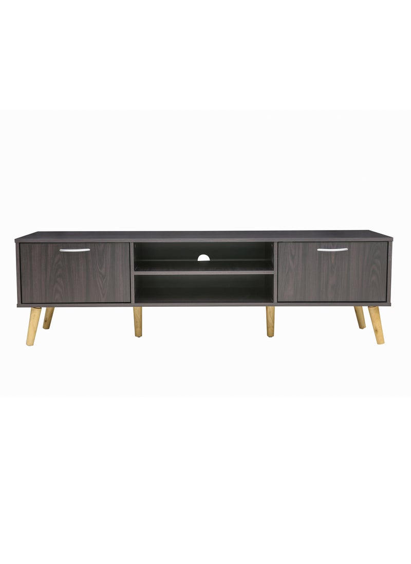 AFT - Slim Minimalist Design TV Cabinet / Table / stand with Two Doors and Sturdy Wooden Legs, Perfect for Modern Living Rooms and Entertainment Spaces, Ideal for Home Theaters and Media Rooms, Offering Stylish Storage Solutions for TVs Up to 70 Inches. Rustic Farmhouse TV Cabinet with Two Doors and Beautifully Crafted Wooden Legs, Perfect for Adding Charm to Any Home Décor.  (Dark Brown Wangi) Arfan - Image 1