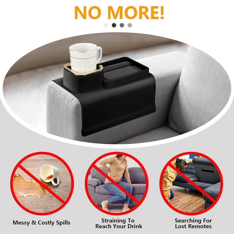 EVVIX Couch Cup Holder Silicone Sofa Armrest Tray Cup Holder Anti-Slip Sofa Coaster Arm Chair Couch Recliner Remote Control Cellphone Organizer Holder - Image 3