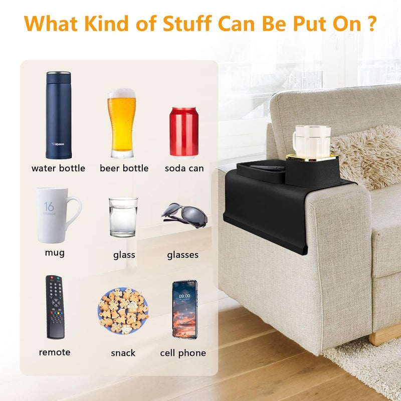 EVVIX Couch Cup Holder Silicone Sofa Armrest Tray Cup Holder Anti-Slip Sofa Coaster Arm Chair Couch Recliner Remote Control Cellphone Organizer Holder - Image 4