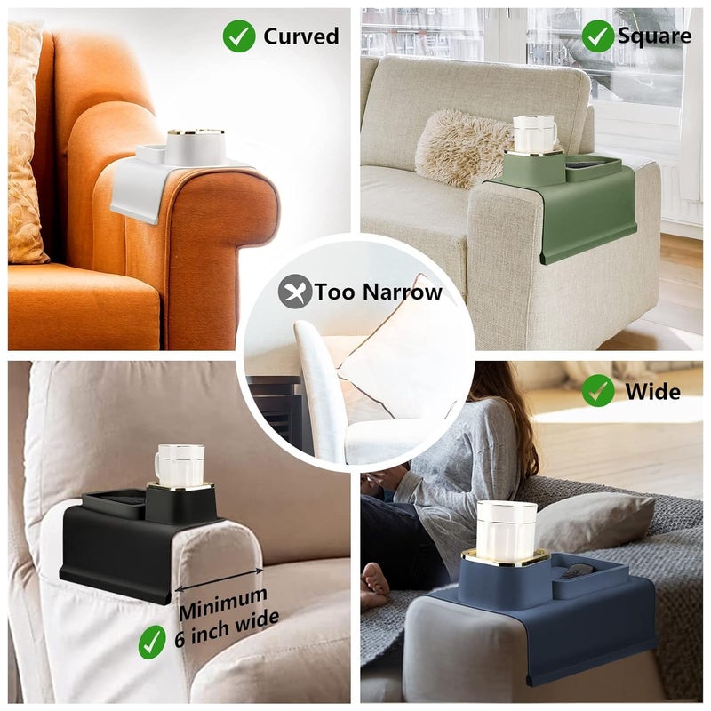 EVVIX Couch Cup Holder Silicone Sofa Armrest Tray Cup Holder Anti-Slip Sofa Coaster Arm Chair Couch Recliner Remote Control Cellphone Organizer Holder - Image 5