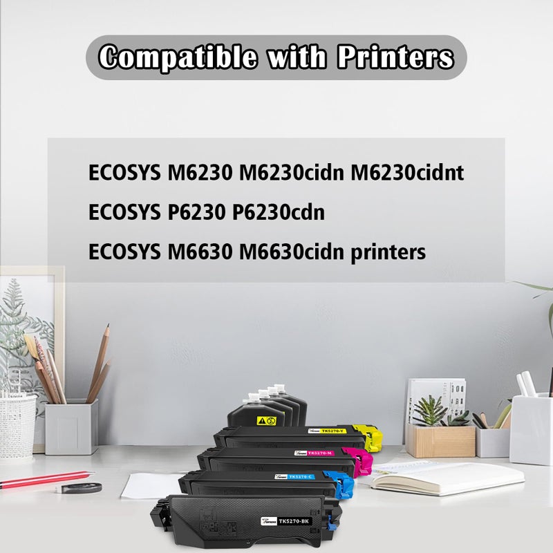 TOPRINT 4 Colors Set Compatible Toner Cartridges TK5270 TK 5270 TK-5270 8000 Pages for Black & 6000 Pages for CMY for Kyocera ECOSYS M6230cidn M6230cidnt P6230cdn M6630cidn Printers - Image 2