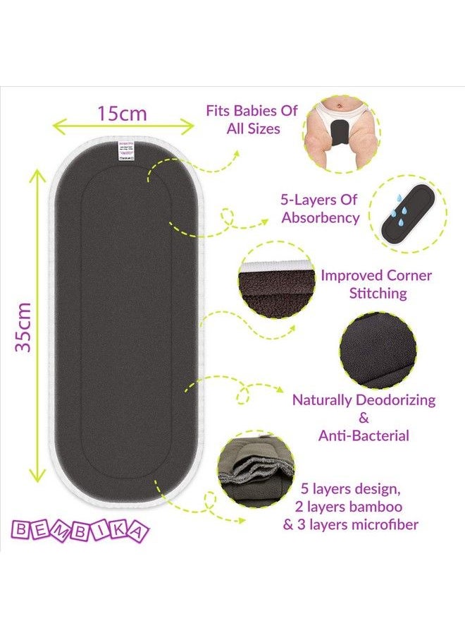 BEMBIKA - 5 Layer Bamboo Charcoal Inserts Liners Natures Cloth Diaper Liner Wetfree Reusable Washable Cotton Diaper Nappy Inserts For Baby Cloth Diapers (Set Of 5) - Image 1