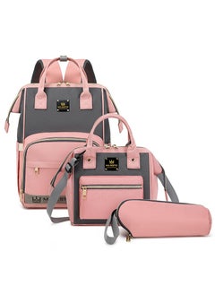 Majestic 133 3 Pcs Baby Maternity Diaper Fashion Waterproof Multifunctional large capacity backpack bag - Pink/Grey  - Image 3