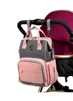 Majestic 133 3 Pcs Baby Maternity Diaper Fashion Waterproof Multifunctional large capacity backpack bag - Pink/Grey  - Image 2