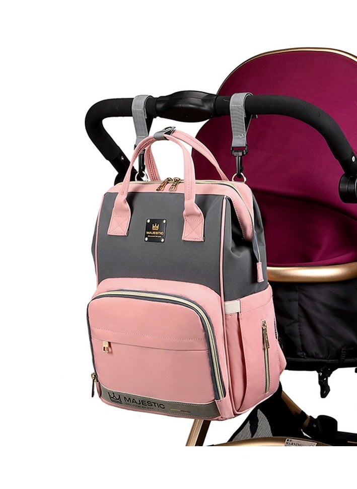 Majestic 133 3 Pcs Baby Maternity Diaper Fashion Waterproof Multifunctional large capacity backpack bag - Pink/Grey  - Image 2