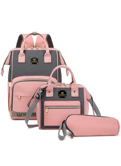 Majestic 133 3 Pcs Baby Maternity Diaper Fashion Waterproof Multifunctional large capacity backpack bag - Pink/Grey  - Image 1