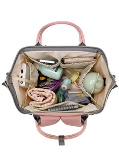Majestic 133 3 Pcs Baby Maternity Diaper Fashion Waterproof Multifunctional large capacity backpack bag - Pink/Grey  - Image 4