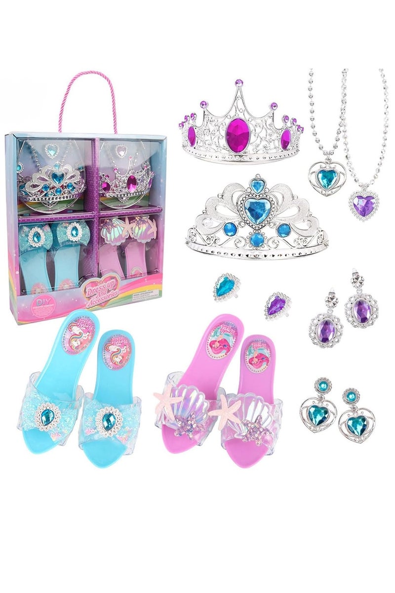 DURKU Princess Dress Up Shoes, Kids Pretend Play Includes 2 Pairs Shoes, Rings, Earrings, Crown, Girls Role Play Set Gift for 3 4 5 6 Year old Girl Toddler - Image 1