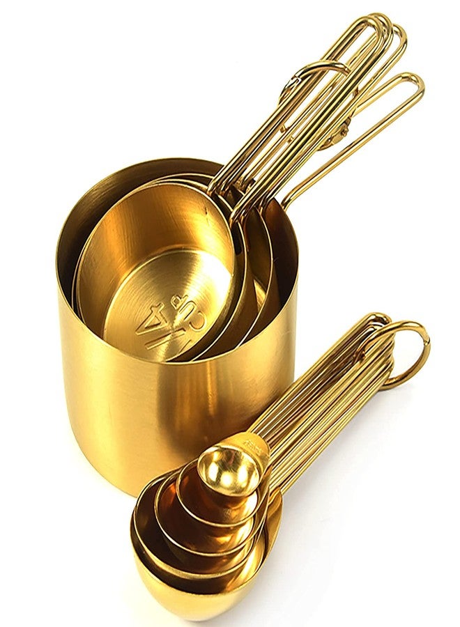 TOPZEA 9 Pcs Gold Measuring Cups and Spoons Set, Nesting Stainless Steel Kitchen Measuring Cups Stackable Tablespoons Set for Baking, Cooking Dry and Liquid Ingredients, Dishwasher Safe - Image 2