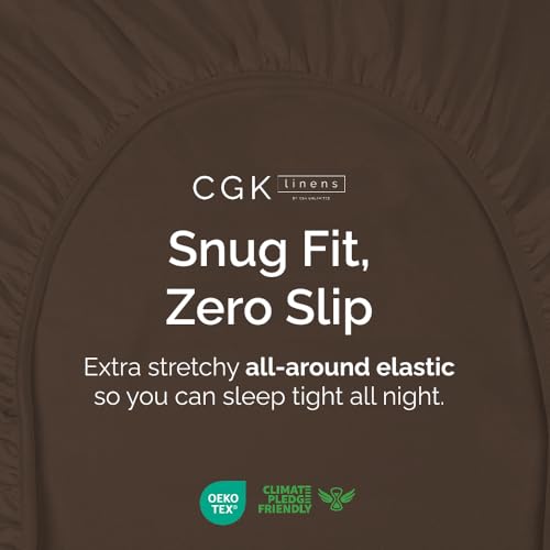 CGK Unlimited Full Fitted Bed Sheet - Bottom Single Fitted Sheet Only - Ultra-Soft Hotel Luxury Bedding w/ 8-16 Inch Deep Pockets - Breathable, Cooling & Wrinkle Free - Easy-Care, Fade & Shrink Resistant - Brown - Image 2