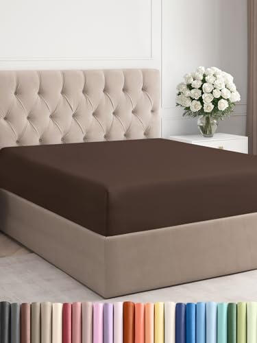CGK Unlimited Full Fitted Bed Sheet - Bottom Single Fitted Sheet Only - Ultra-Soft Hotel Luxury Bedding w/ 8-16 Inch Deep Pockets - Breathable, Cooling & Wrinkle Free - Easy-Care, Fade & Shrink Resistant - Brown - Image 1