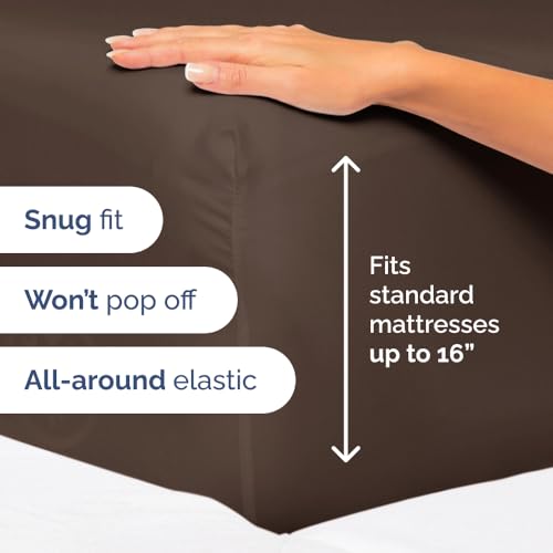 CGK Unlimited Full Fitted Bed Sheet - Bottom Single Fitted Sheet Only - Ultra-Soft Hotel Luxury Bedding w/ 8-16 Inch Deep Pockets - Breathable, Cooling & Wrinkle Free - Easy-Care, Fade & Shrink Resistant - Brown - Image 3