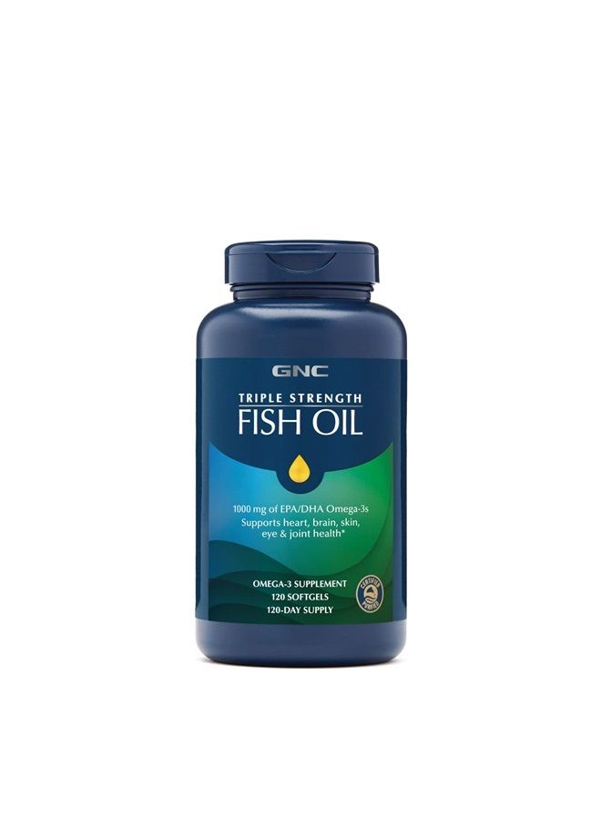 GNC Triple Strength Omega 3 Fish Oil 1000mg, 120 Count, Supports Joint, Skin, Eye, and Heart Health - Image 1