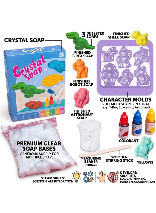 Twisoo Crystal Soap Making Kit for Kids - 3+ AGES - STEM Educational DIY Toy for Hand-Eye Coordination & Creativity - Features Green Dinosaur, Blue Spaceship, Yellow - Image 4