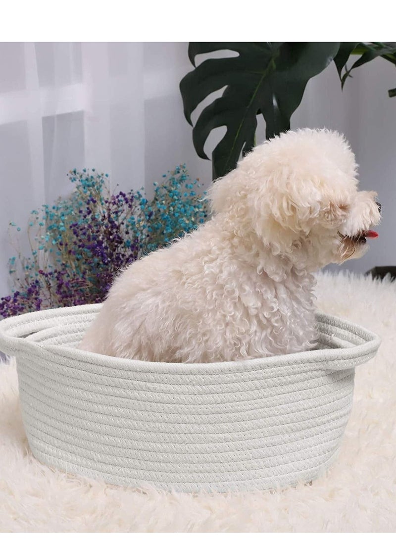 Y&D Small Woven Basket Nursery Decor, Cute Basket, Toy Empty Gift with Handles Shelf Organizing 12"x 8" x 5" Storage (White)  - Image 5