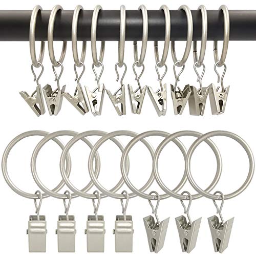 AMZSEVEN 90 Pack Curtain Rings with Clips, Drapery Clips with Rings, Drapes Rings 1.26 in Interior Diameter, Fits up to 1 in Curtain Rod, Matte Silver - Image 1