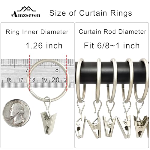 AMZSEVEN 90 Pack Curtain Rings with Clips, Drapery Clips with Rings, Drapes Rings 1.26 in Interior Diameter, Fits up to 1 in Curtain Rod, Matte Silver - Image 3
