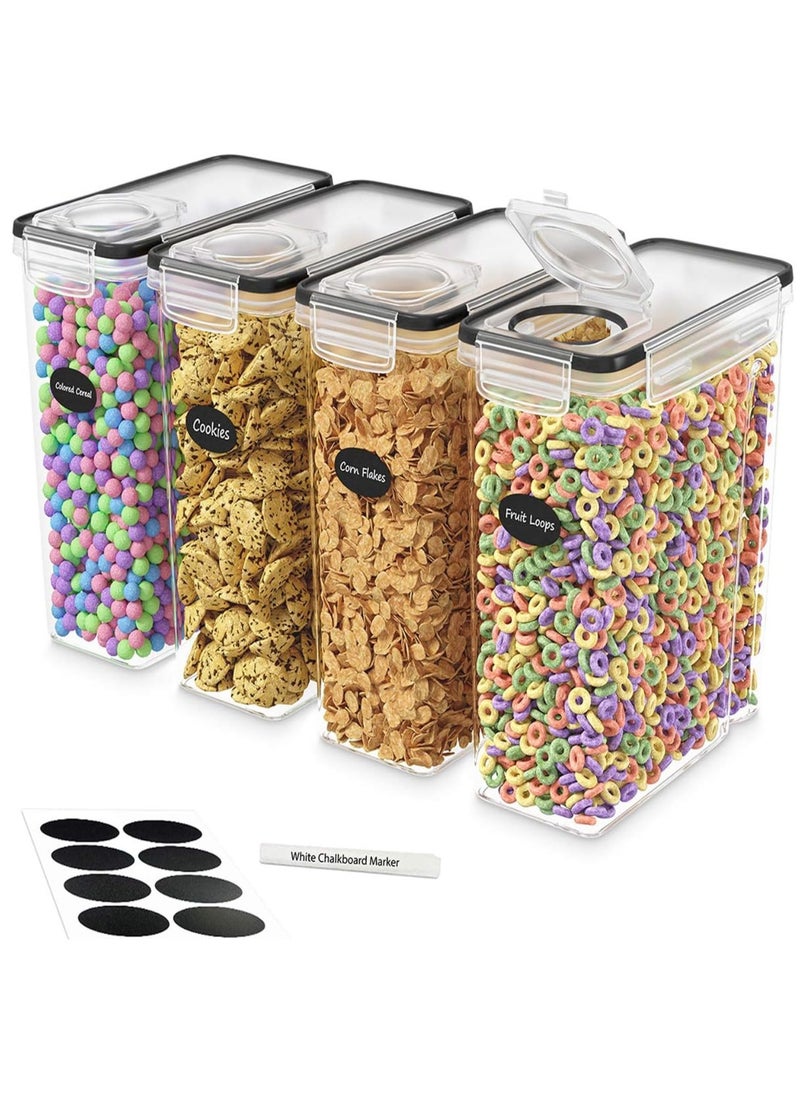 MODANOIR Modanoir Cereal Storage Container Set, BPA Free Plastic Airtight Food Storage Container 135.2 fl oz for Snacks and Sugar, 4 pcs Cereal Dispensers with 24 Chalkboard Labels, Black  - Image 1