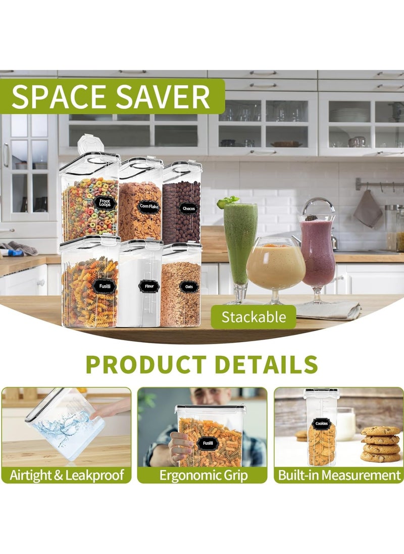 MODANOIR Modanoir Cereal Storage Container Set, BPA Free Plastic Airtight Food Storage Container 135.2 fl oz for Snacks and Sugar, 4 pcs Cereal Dispensers with 24 Chalkboard Labels, Black  - Image 2
