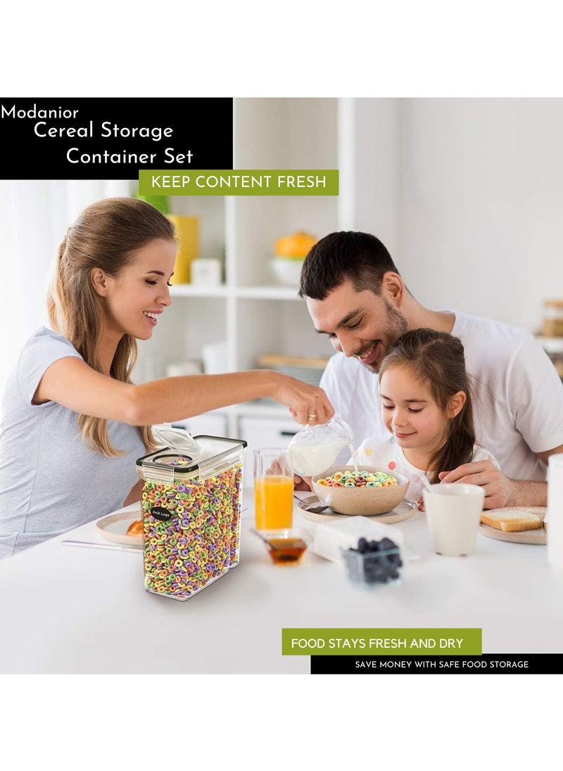 Modanoir Cereal Storage Container Set, BPA Free Plastic Airtight Food Storage Container 135.2 fl oz for Snacks and Sugar, 4 pcs Cereal Dispensers with 24 Chalkboard Labels, Black