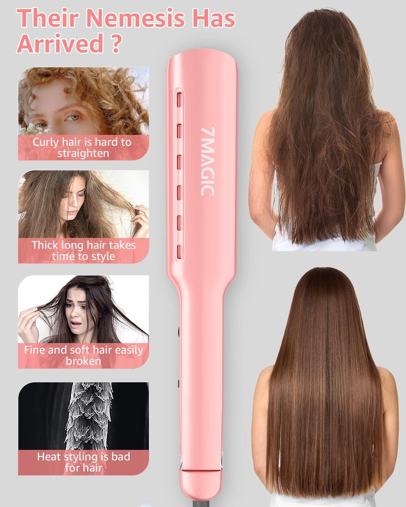 7MAGIC 1.7" Wide Hair Straightener, Nano Titanium Flat Iron for Wet & Dry Hair, Flat Iron Hair Straightener with 5 Temp, MCH Fast Straightening Iron, Hair Iron with Dual Voltage, Pink - Image 5
