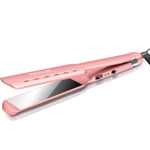 7MAGIC 1.7" Wide Hair Straightener, Nano Titanium Flat Iron for Wet & Dry Hair, Flat Iron Hair Straightener with 5 Temp, MCH Fast Straightening Iron, Hair Iron with Dual Voltage, Pink - Image 1