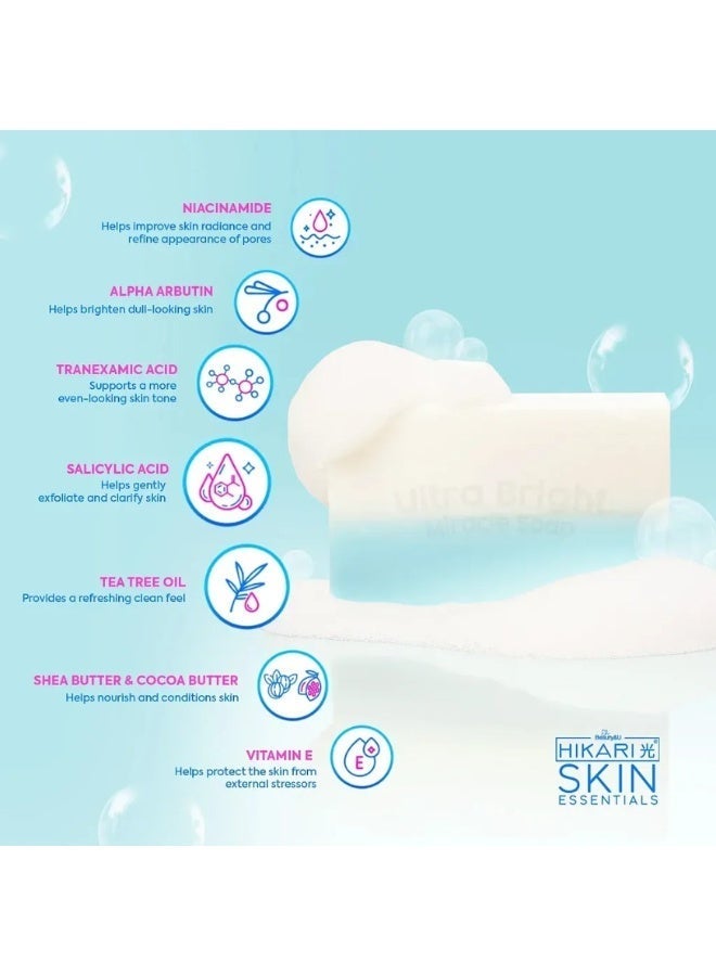 Hikari Ultra Bright Miracle Soap 5 Bars x 75g with Niacinamide Alpha Arbutin, Brightening Acne Care Face & Body Soap for Dark Spots Clear Skin - Image 4