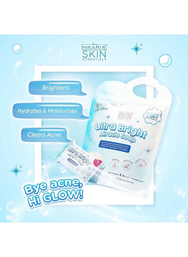 Hikari Ultra Bright Miracle Soap 5 Bars x 75g with Niacinamide Alpha Arbutin, Brightening Acne Care Face & Body Soap for Dark Spots Clear Skin - Image 5