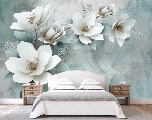 WFBHUAGreen Floral Wallpaper Mural Modern Large 3D Art Flower Wallpaper for Living Room Bedroom Bathroom Wall MuralNot Peel and Stick - Image 1