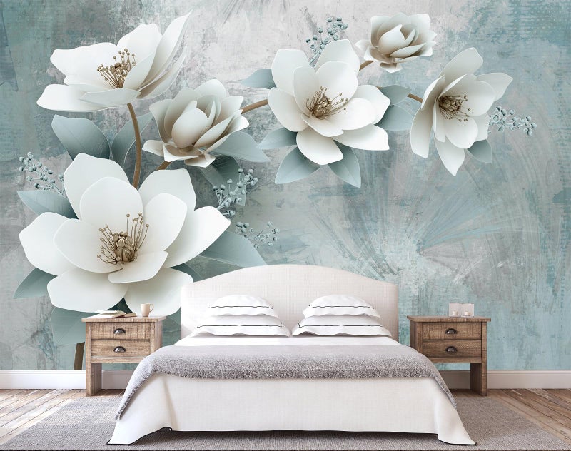 WFBHUAGreen Floral Wallpaper Mural Modern Large 3D Art Flower Wallpaper for Living Room Bedroom Bathroom Wall MuralNot Peel and Stick - Image 2