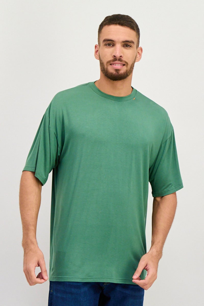 TRIBE OF 6 Men Crew Neck Short Sleeve Plain T-Shirts, Green - Image 1