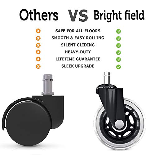 BF BRIGHTFIELD Office Chair Caster Wheels Set of 5 Heavy Duty & Safe for All Floors Including Hardwood 3" Rubber Replacement for Desk Floor Mats - Image 4